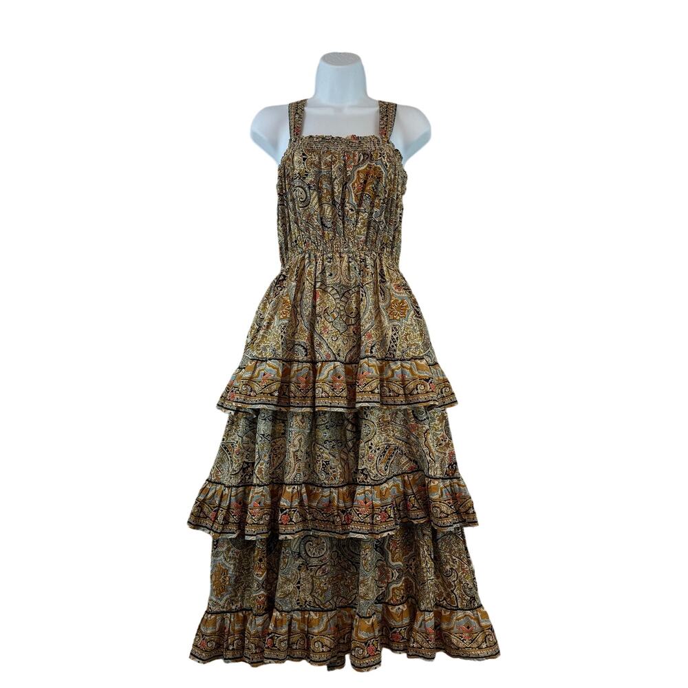 Cleobella Kaleidoscope Rosalie Ruffled Tiered Smocked Midi Dress Boho Size Large - Picture 2 of 14